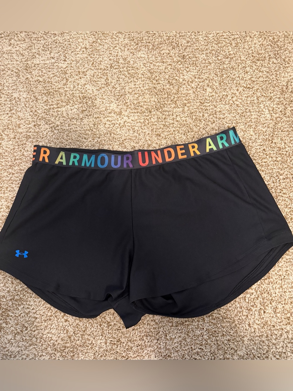 Under Armour Black Athletic Shorts with Rainbow Logo Waistband